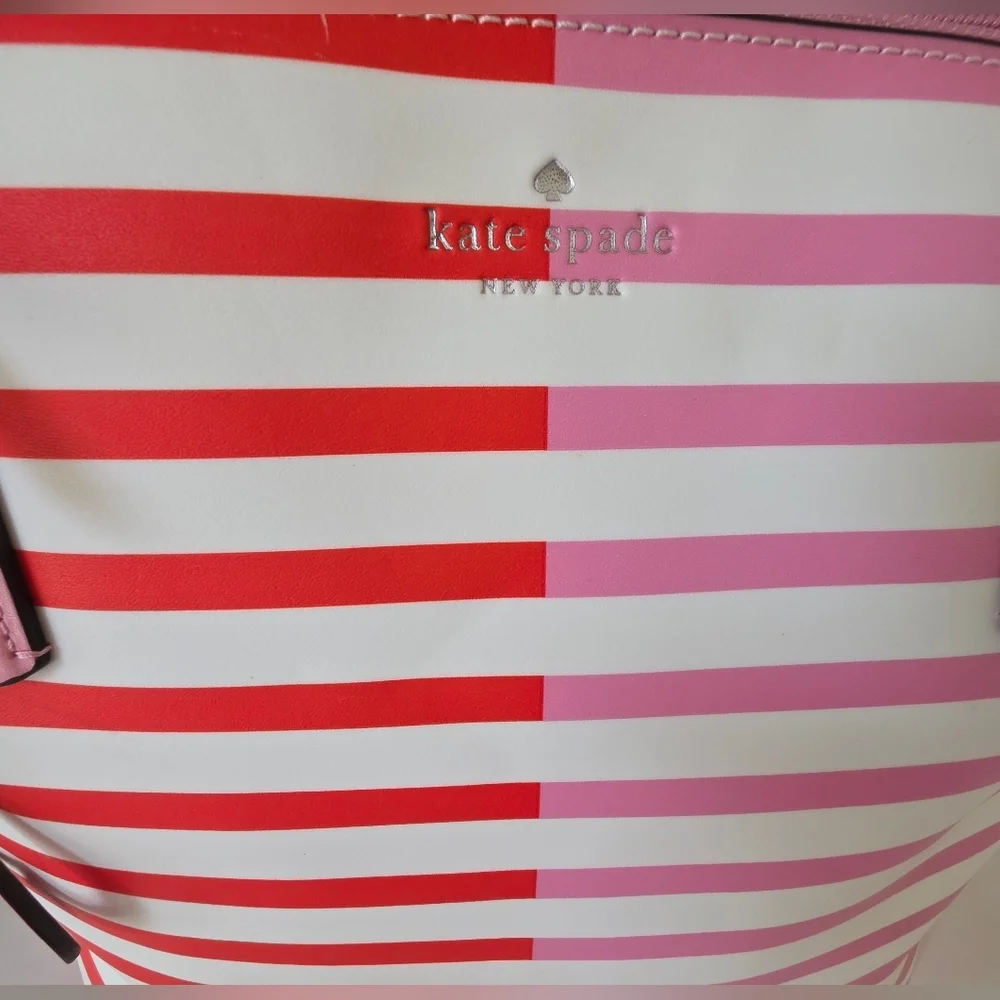 Kate Spade New York Zina Large Tote Pink - Red Stripe Spade Charm - Picture 3 of 16